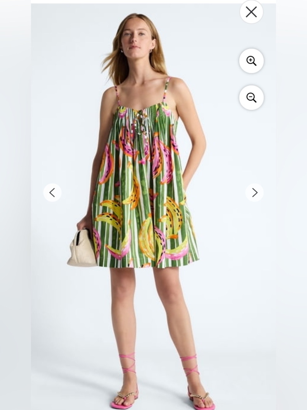 Free Assembly Green Striped Tropical Print Spaghetti-Strap Sundress